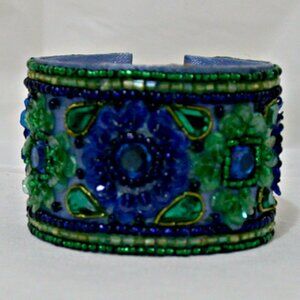 Green & Blue Handmade Hand Beaded Vintage Indian Bangle Bracelets